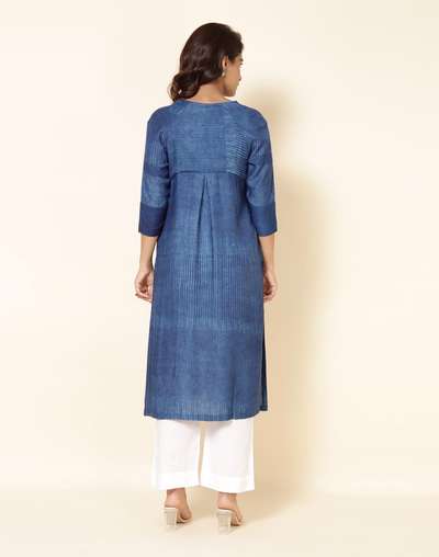 Indigo Viscose Blend Printed Long Kurta Indigo Viscose Blend Printed Long Kurta