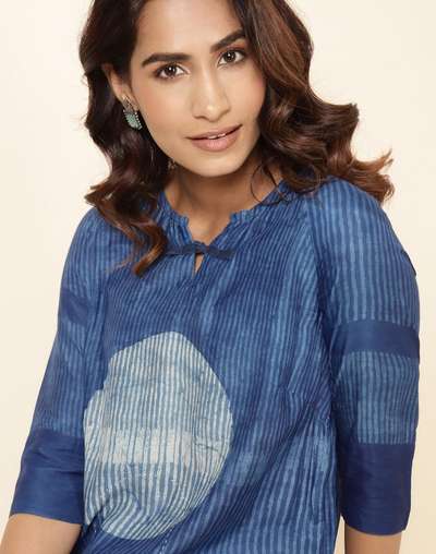 Indigo Viscose Blend Printed Long Kurta Indigo Viscose Blend Printed Long Kurta