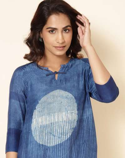 Indigo Viscose Blend Printed Long Kurta Indigo Viscose Blend Printed Long Kurta