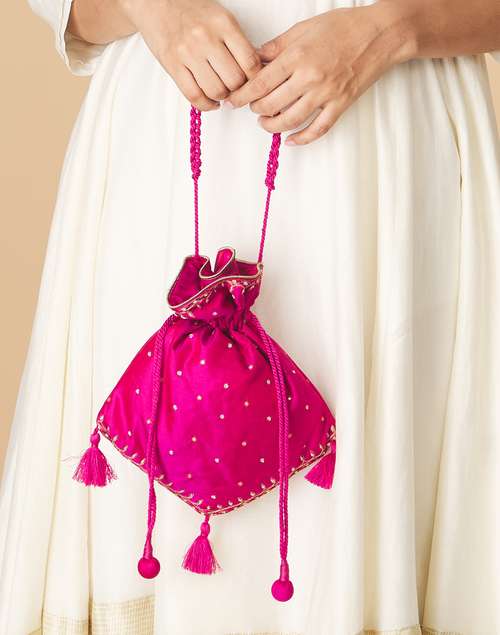 Pink Hand Embroidered Potli Bag Pink Hand Embroidered Potli Bag
