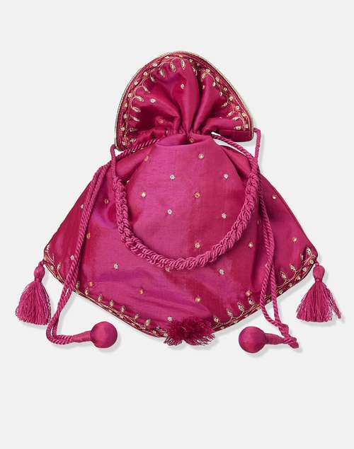 Pink Hand Embroidered Potli Bag Pink Hand Embroidered Potli Bag