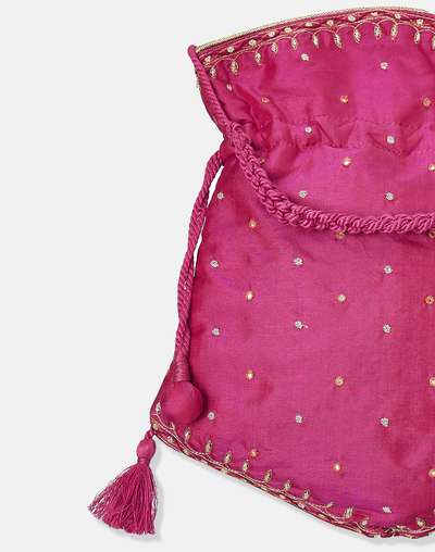 Pink Hand Embroidered Potli Bag Pink Hand Embroidered Potli Bag