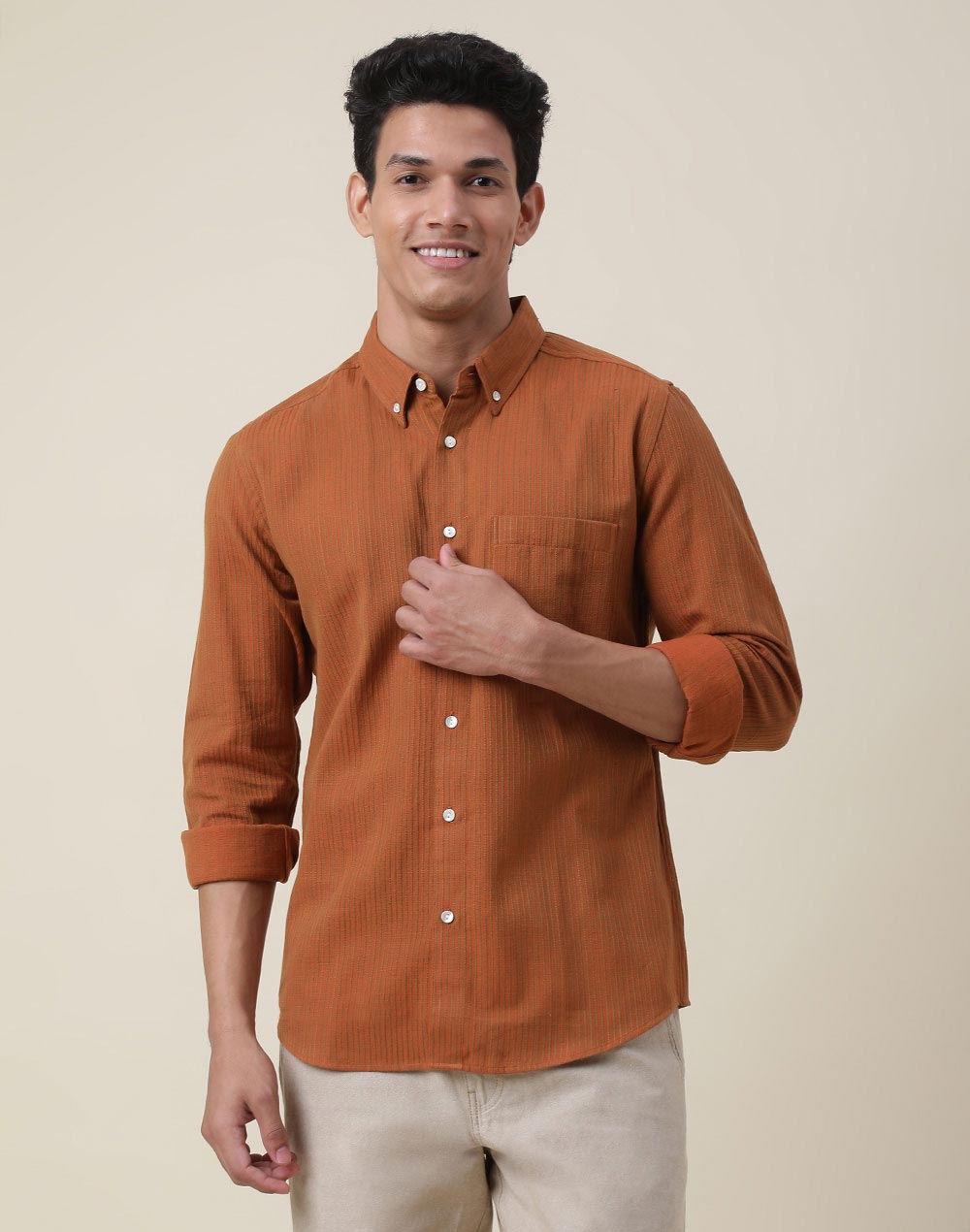 Orange Cotton Slim Fit Shirt