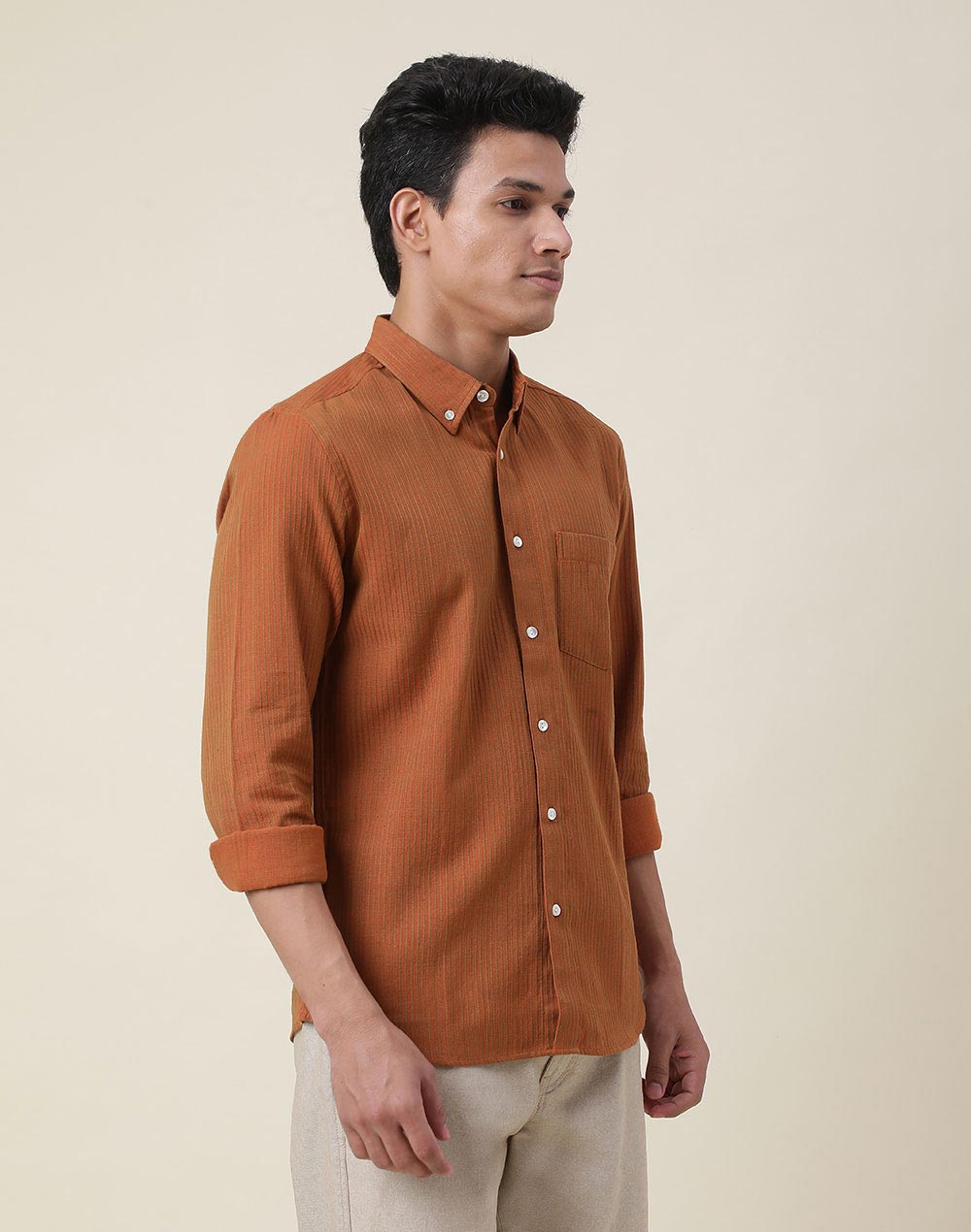 Orange Cotton Slim Fit Shirt