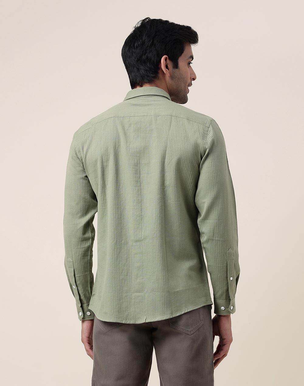 Green Cotton Dobby Slim Fit Shirt