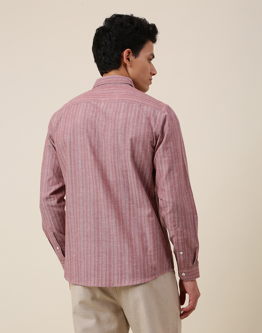 Pink Cotton Striped Slim Fit Shirt