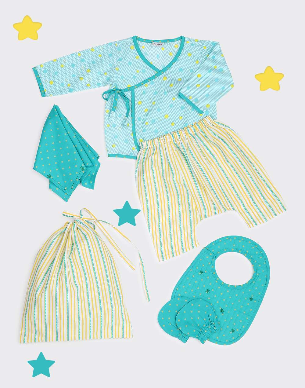 Teal Cotton Printed Newborn Baby Gift Set