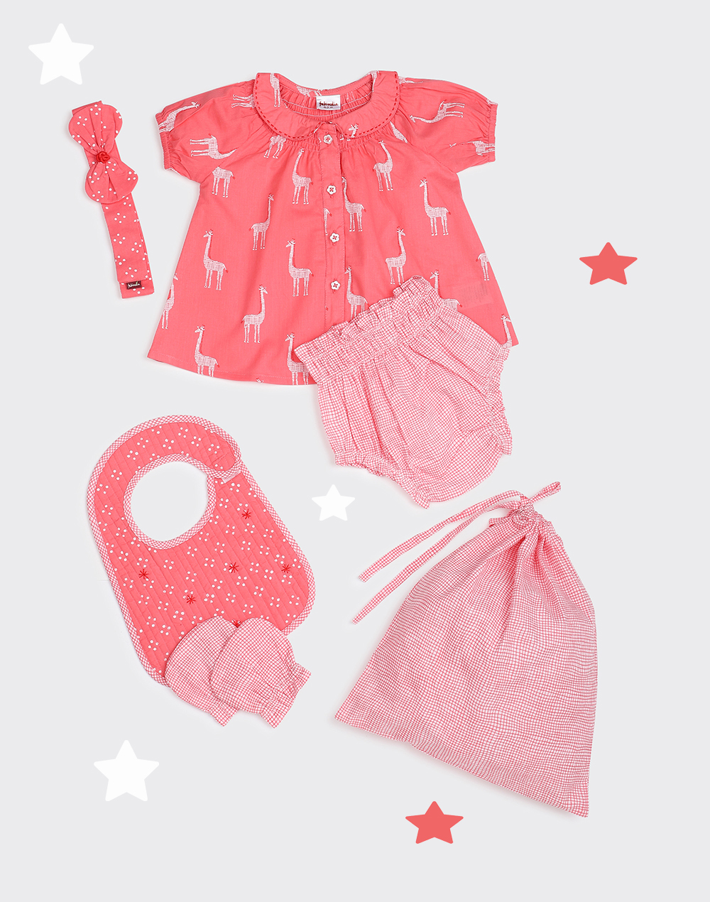 Pink Cotton Printed Newborn Baby Gift Set