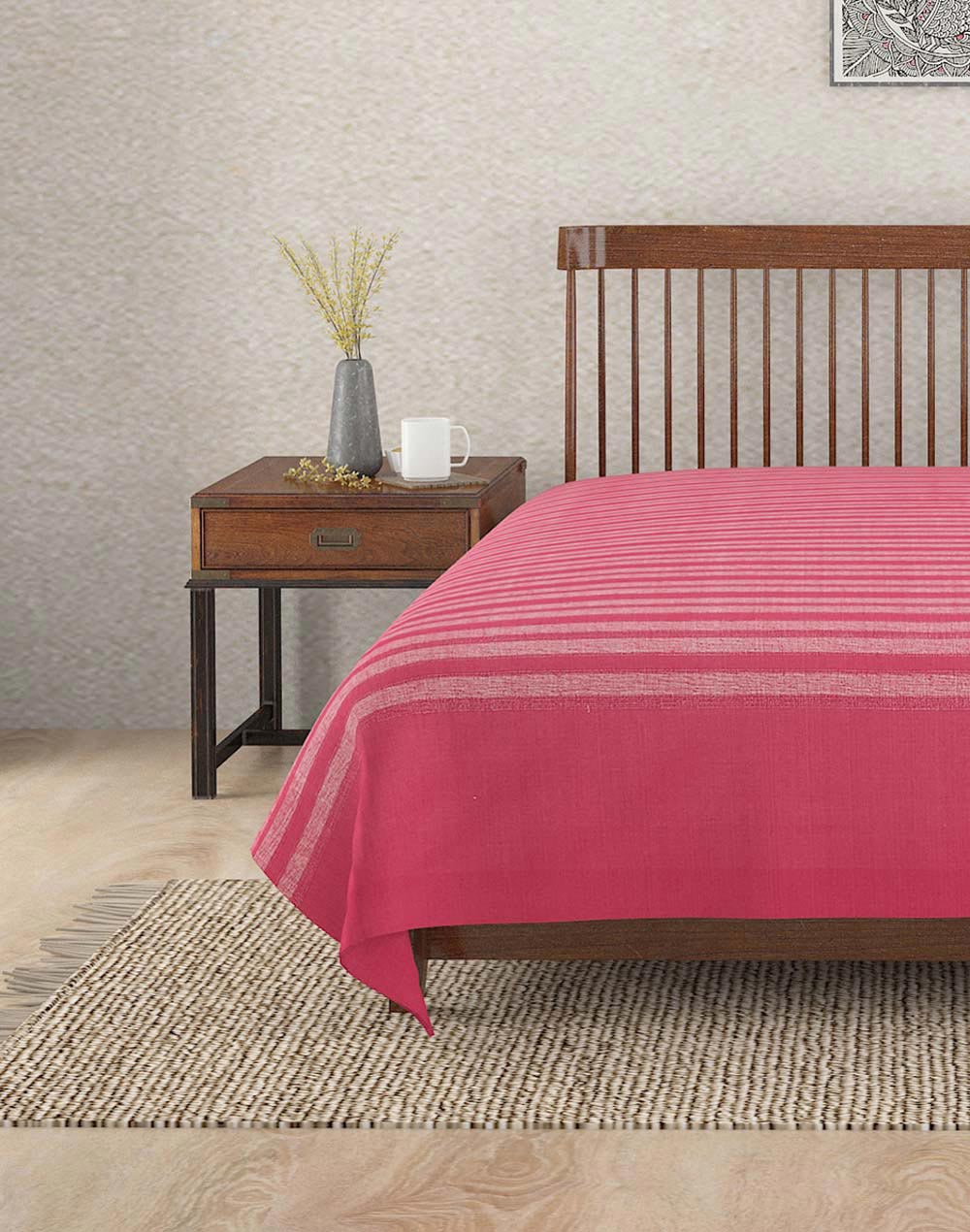 Pink Amza Cotton Double Bed Cover