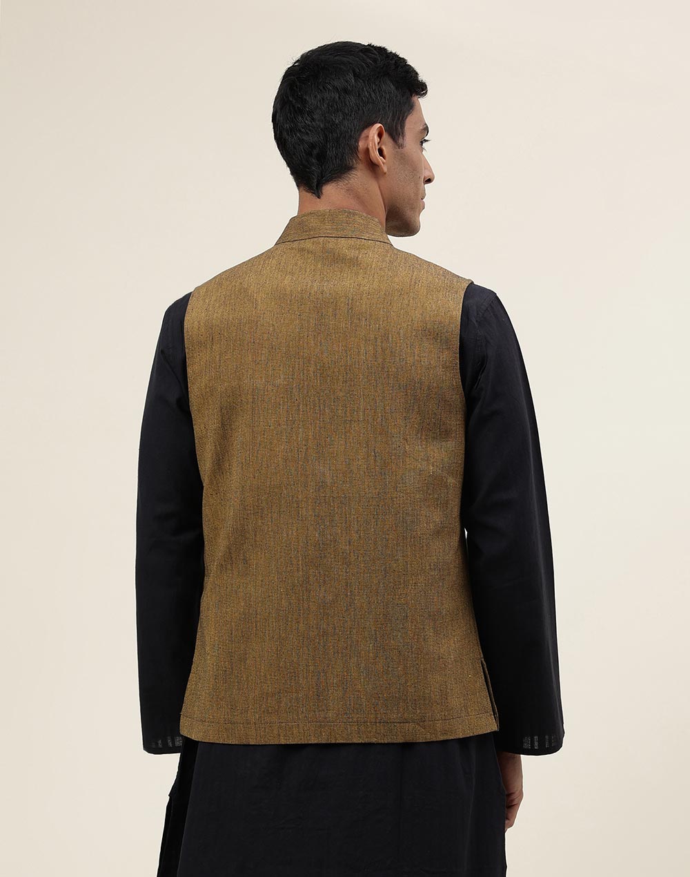 Mustard Cotton Woven Nehru Jacket