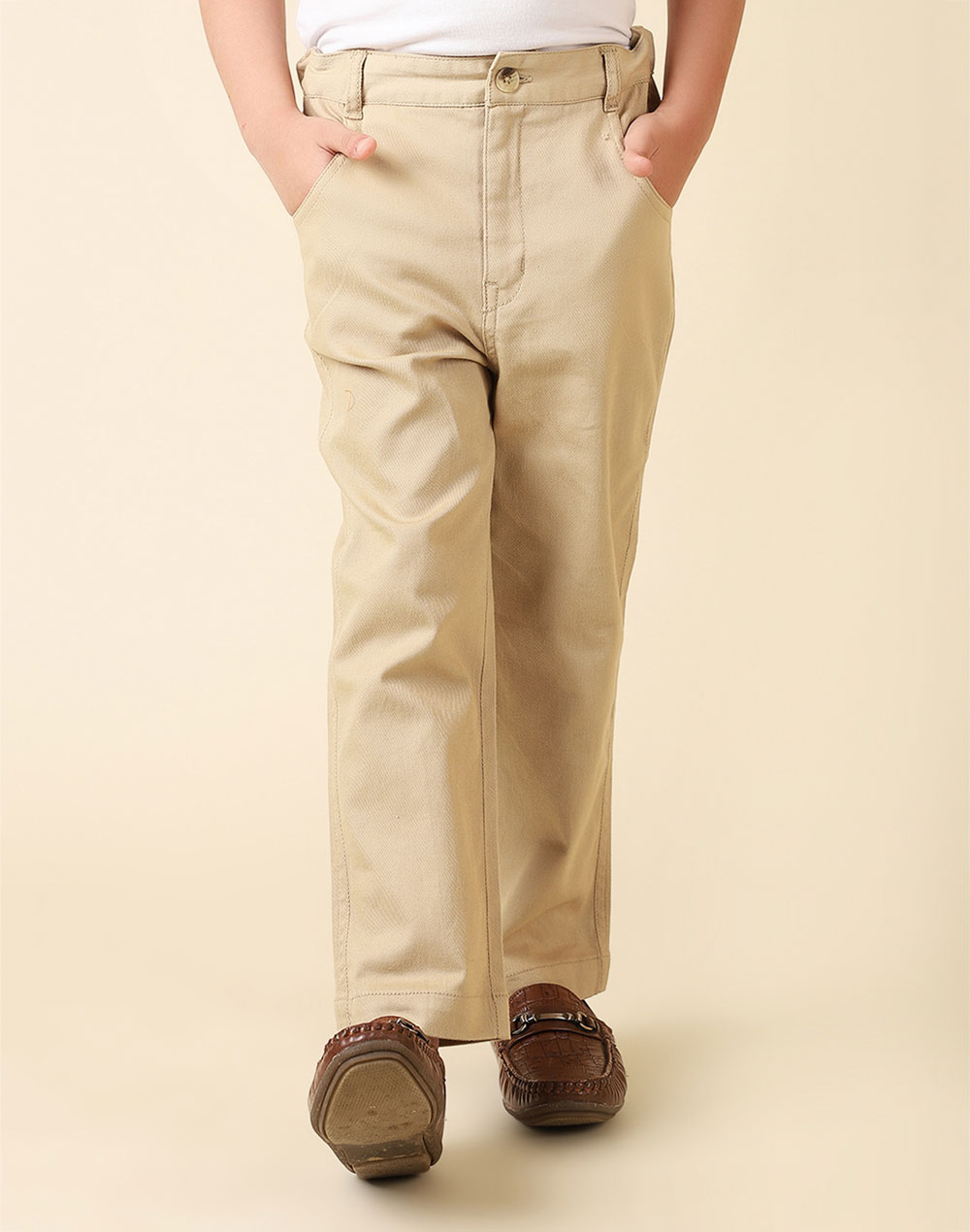 Beige Cotton Pant With Horn Button