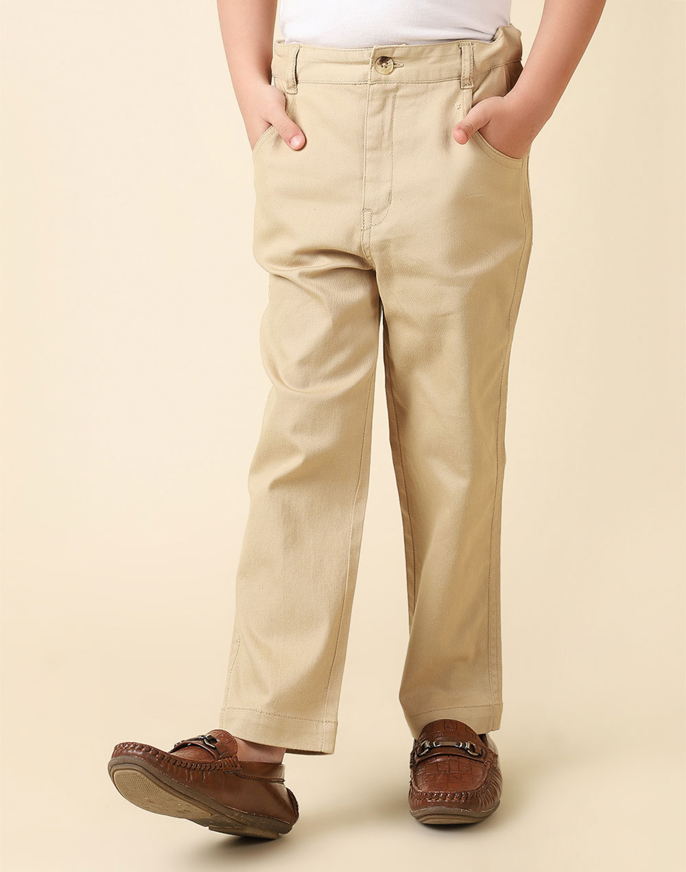 Beige Cotton Pant With Horn Button