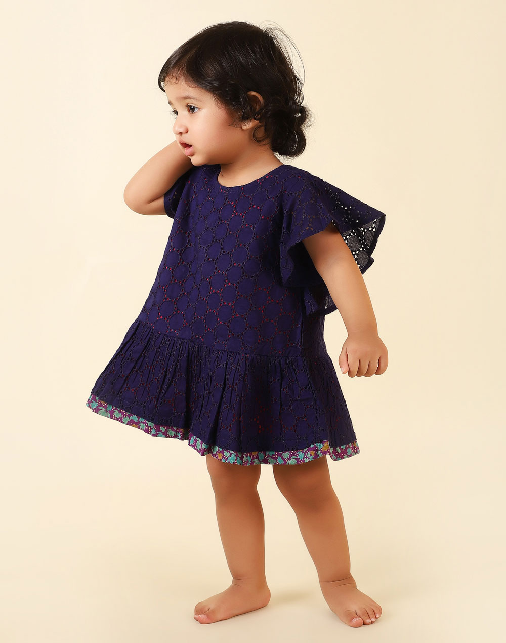 Purple Cotton Embroidered Dress