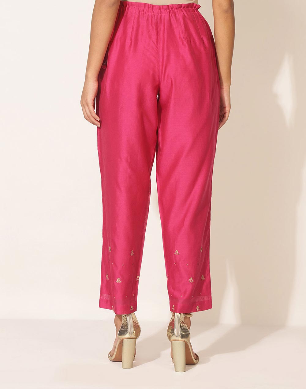 Pink Cotton Silk Embroidered Ijar Pant