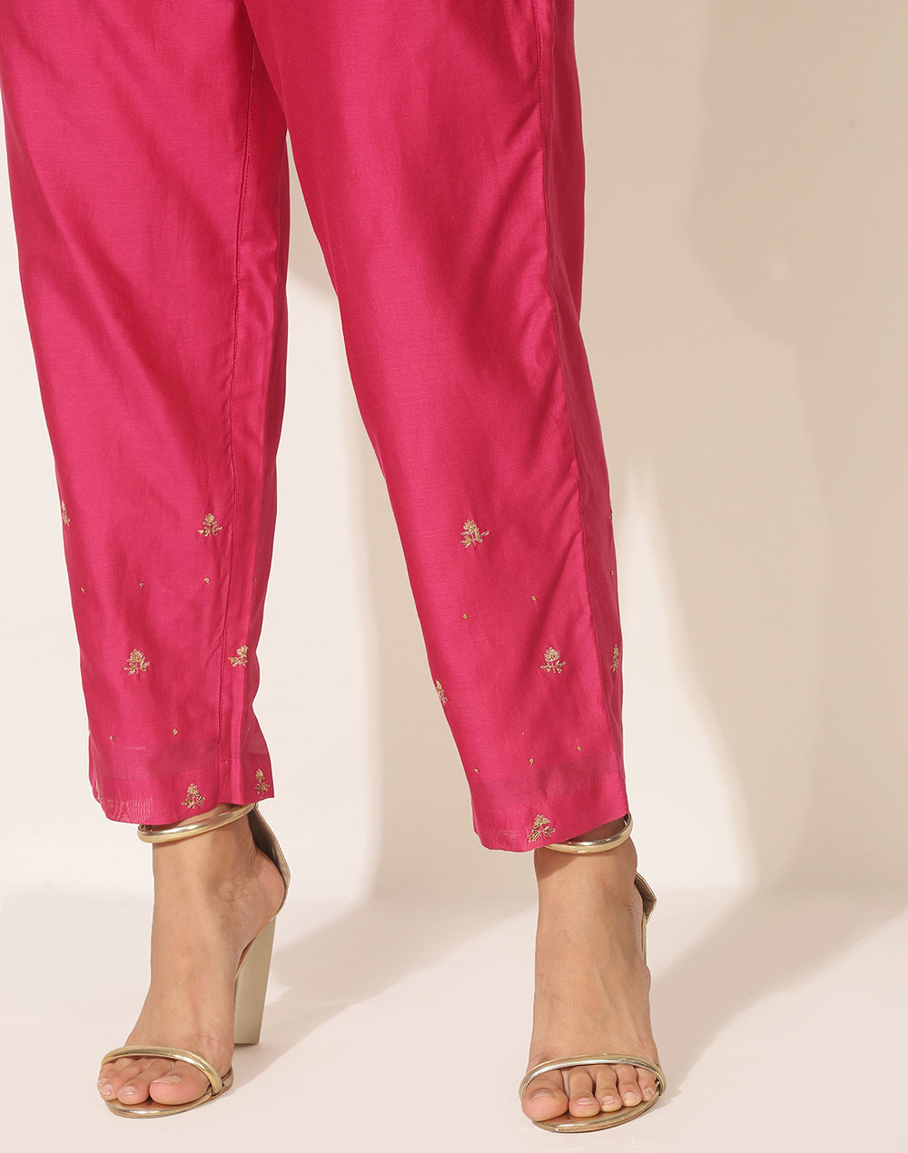 Pink Cotton Silk Embroidered Ijar Pant
