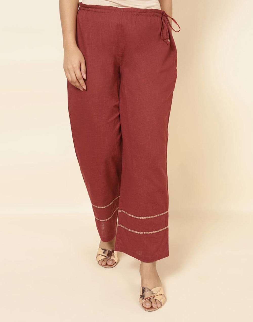 Maroon Cotton Embroidered Ijar Pant Maroon Cotton Embroidered Ijar Pant