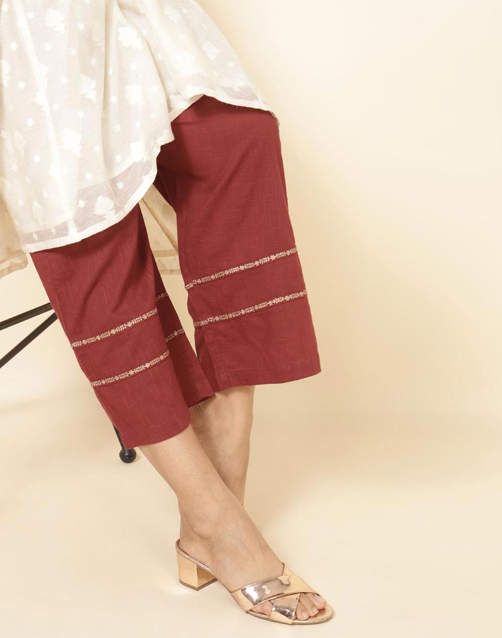 Maroon Cotton Embroidered Ijar Pant Maroon Cotton Embroidered Ijar Pant