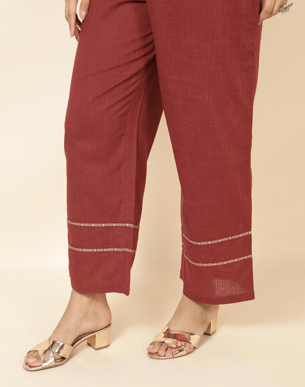Maroon Cotton Embroidered Ijar Pant Maroon Cotton Embroidered Ijar Pant