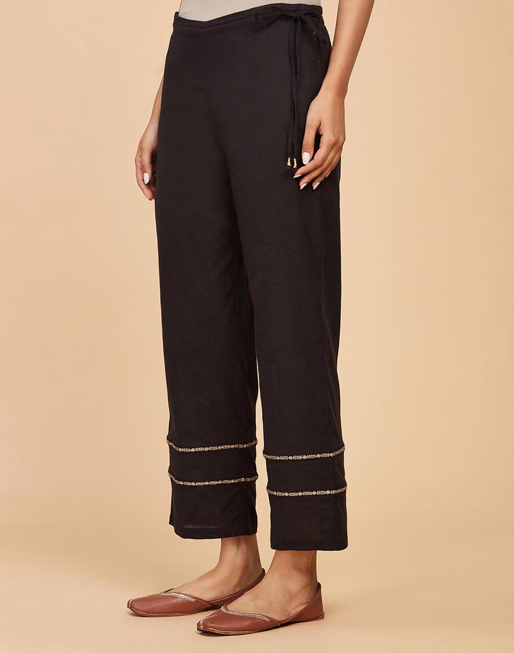 Buy Black Cotton Embroidered Ijar Pant for Women Online at