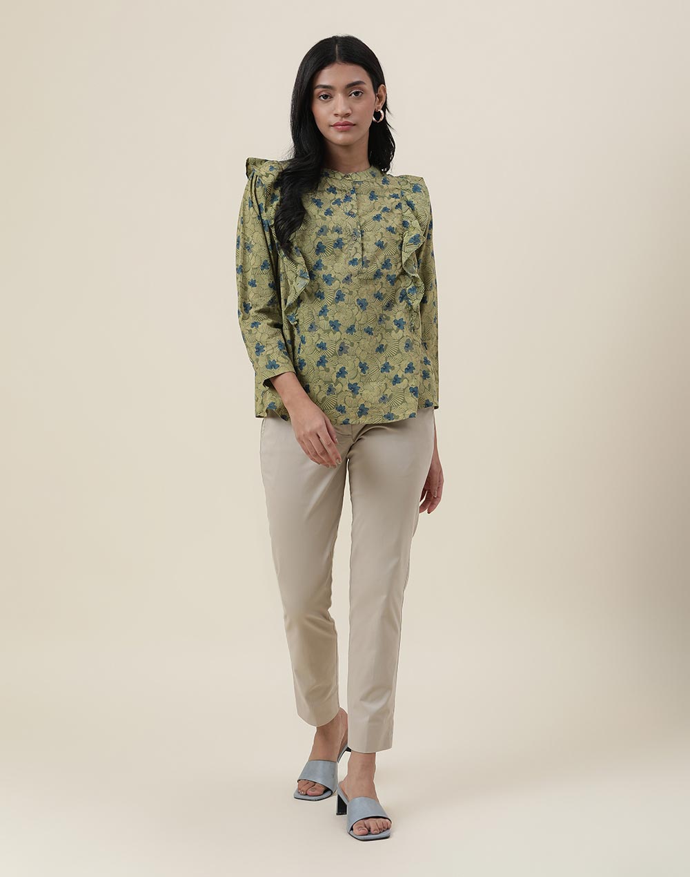 Green Cotton Printed Top