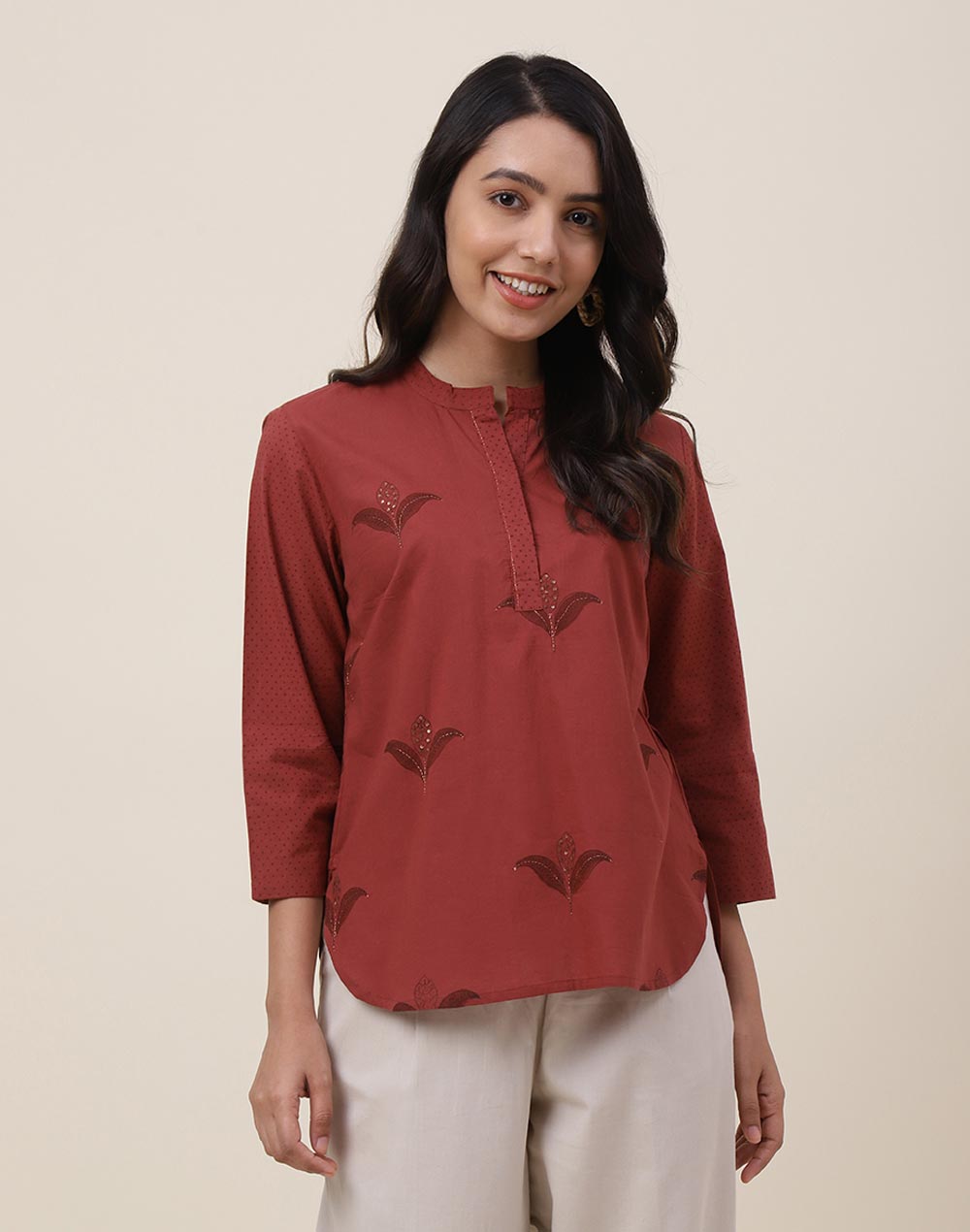 Red Cotton Hand Block Printed Top