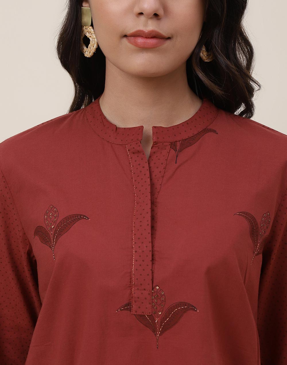 Red Cotton Hand Block Printed Top
