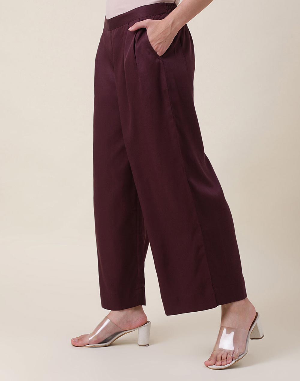 Buy Wine Lyocell Ankle Length Palazzo for Women Online at Fabindia ...