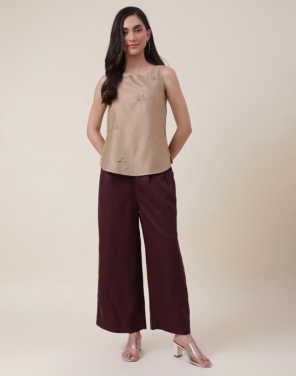 Wine Lyocell Ankle Length Palazzo