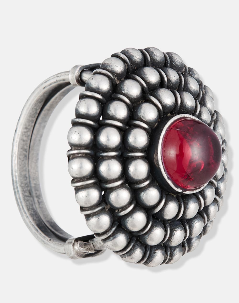 Silver Pink Round Stone Adjustable Ring