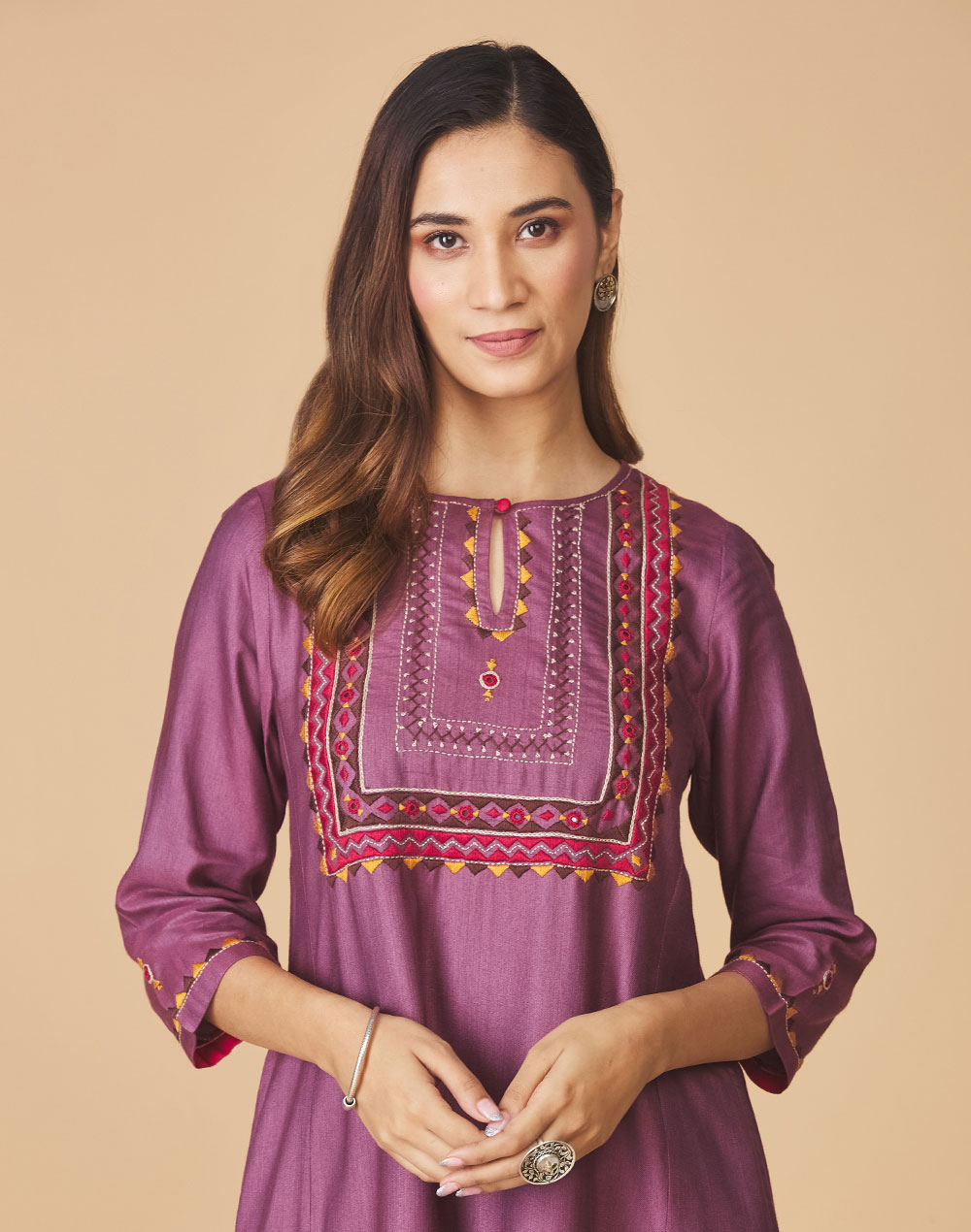 Buy Purple Viscose Silk EmbroideredLong Kurta for Women Online at ...