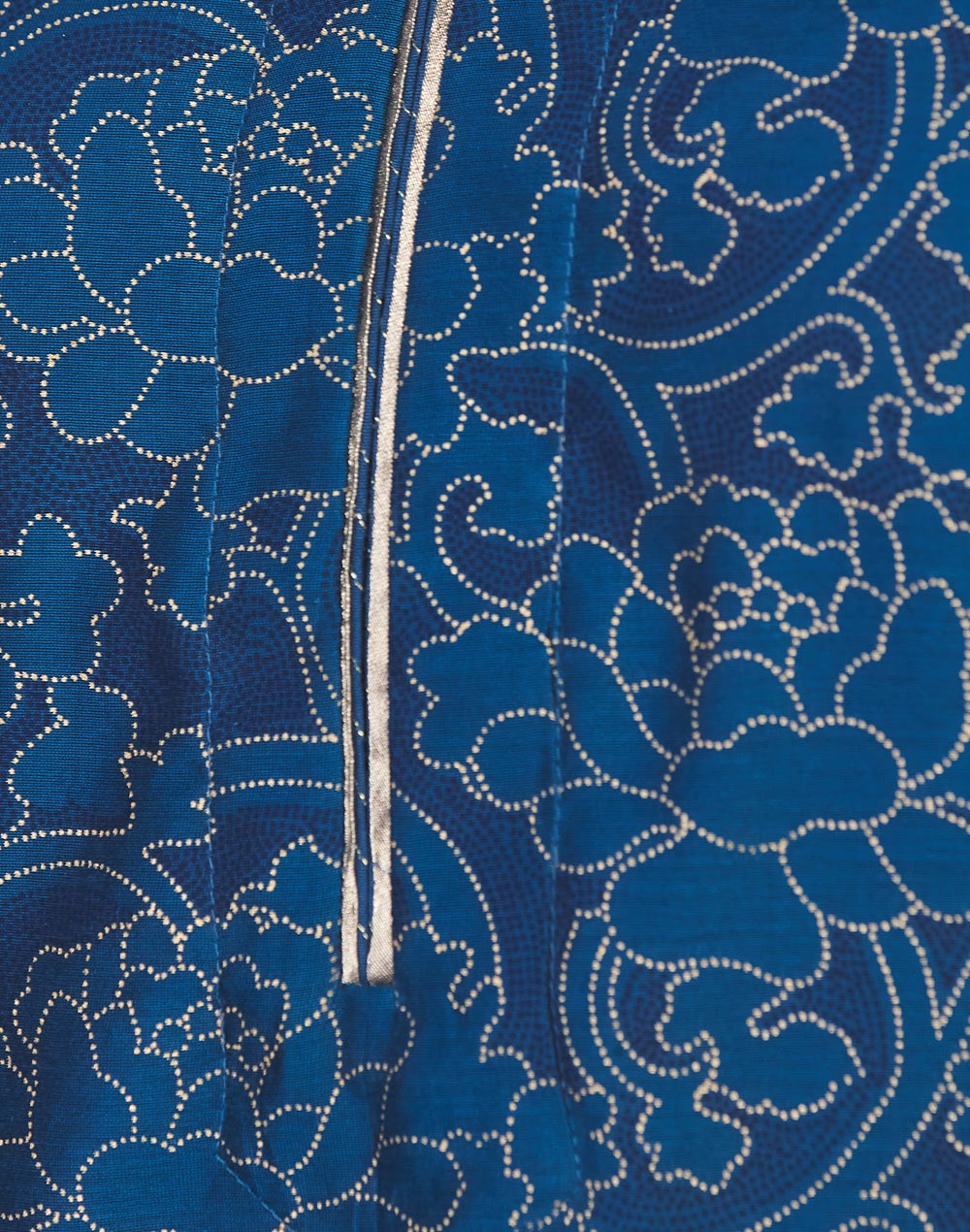 Blue Cotton Silk Printed Long Kurta