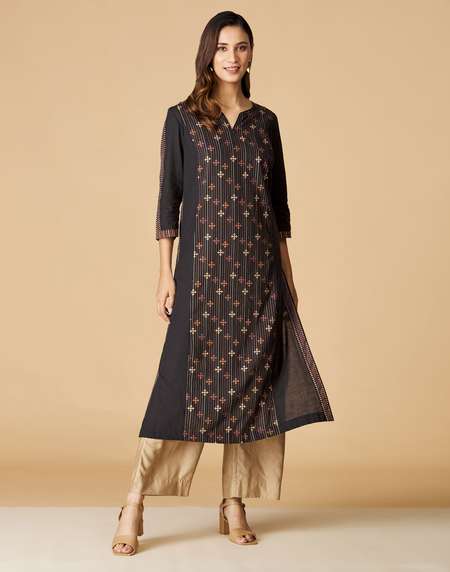 Female Fabindia Long Kurtis Buy Fabindia Blue Cotton Floral Print