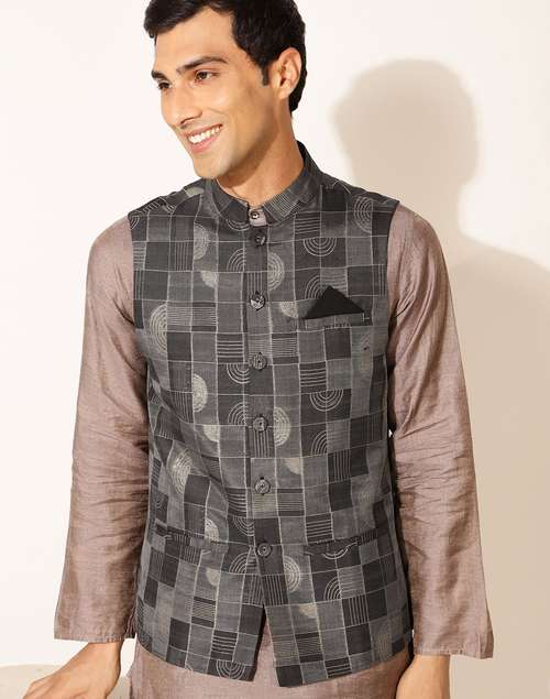 Cut Jacket Buy Black Cotton Silk Blend Cutwork Nehru Jacket for Men Online at ...