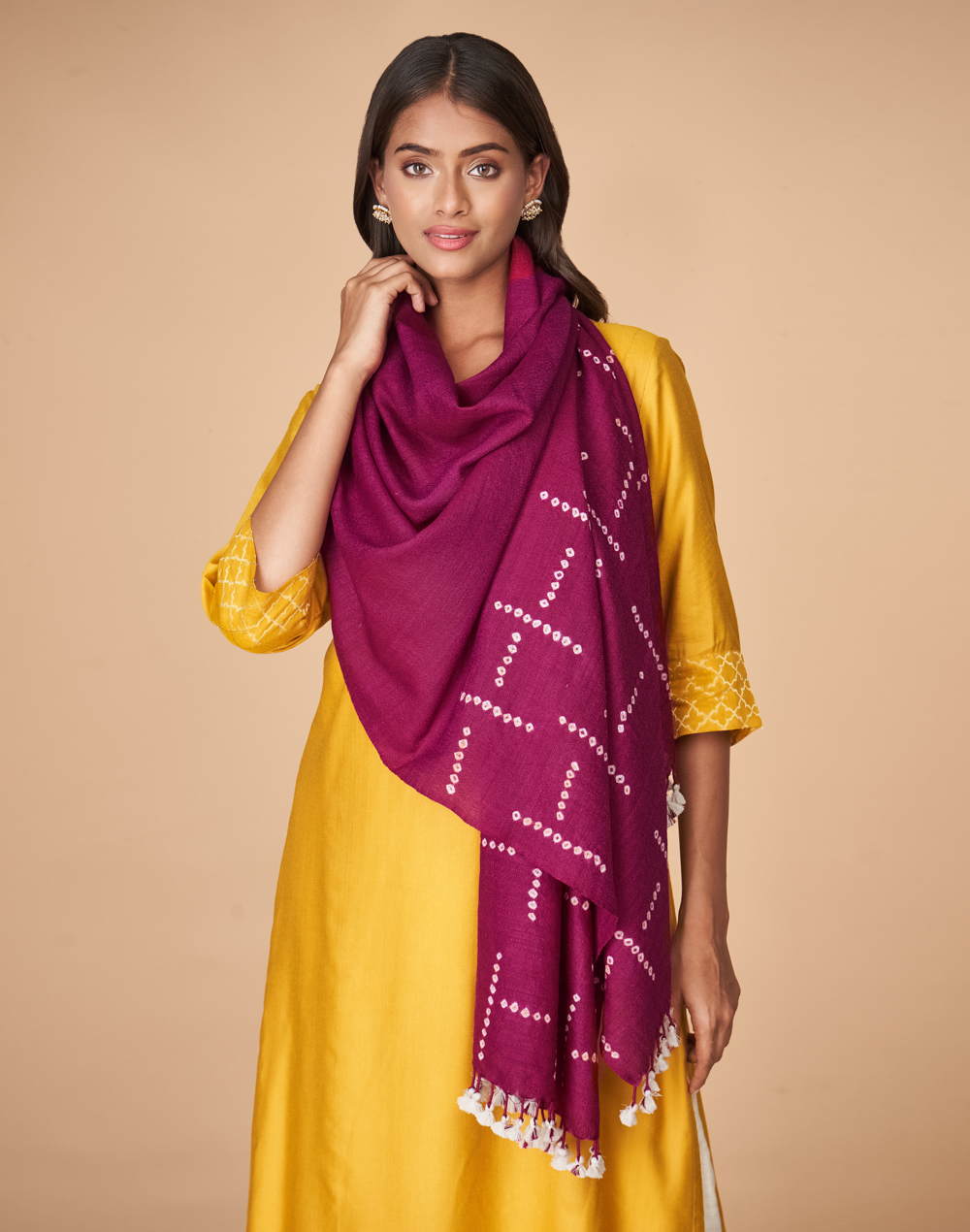 Buy Pink Wool Bandhani Tie and Dye Stole for Women Online at Fabindia ...