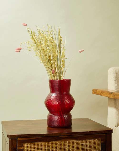 Red Sheesha Chiselled Vase - Small Red Sheesha Chiselled Vase - Small