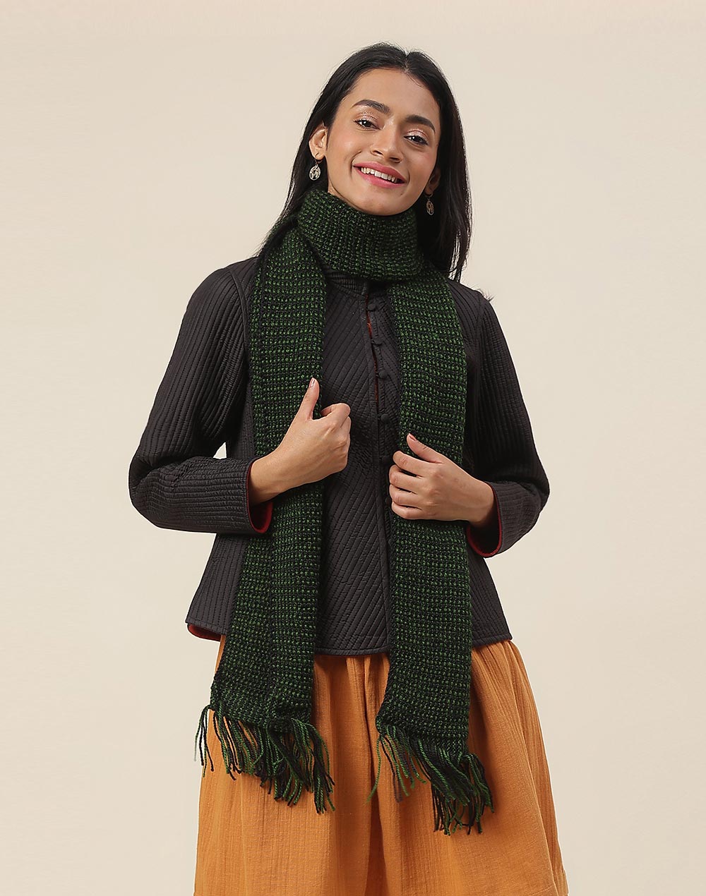 Buy Black Hand Knitted Acrylic Muffler for Women Online at Fabindia ...