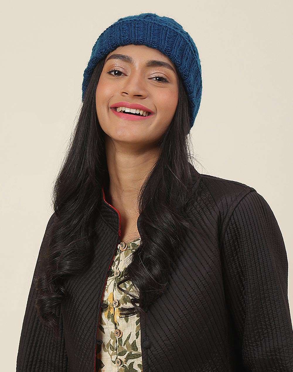 Buy Teal Acrylic Hand Knitted Cap for Women Online at Fabindia