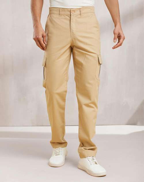 Beige Cotton Straight Fit Cargo�Pants Beige Cotton Straight Fit Cargo�Pants