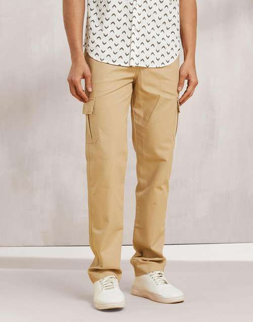 Beige Cotton Straight Fit Cargo�Pants Beige Cotton Straight Fit Cargo�Pants
