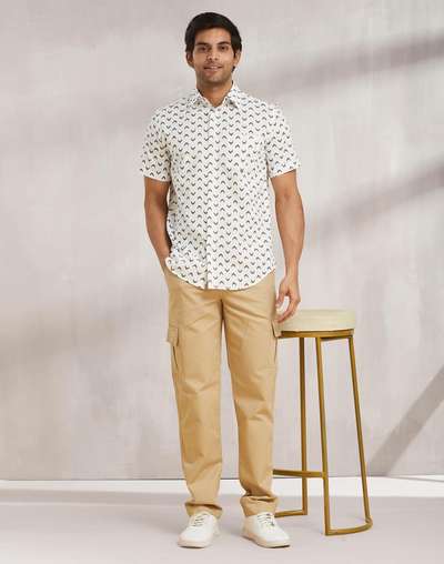 Beige Cotton Straight Fit Cargo�Pants Beige Cotton Straight Fit Cargo�Pants