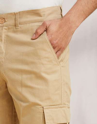 Beige Cotton Straight Fit Cargo�Pants Beige Cotton Straight Fit Cargo�Pants
