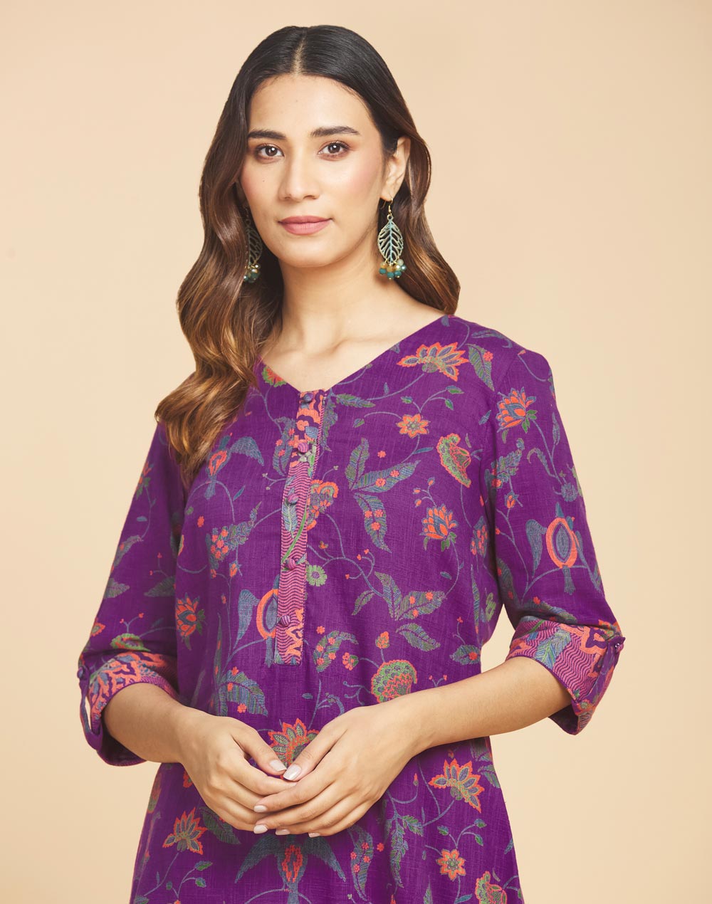 Buy NUIndian Purple Cotton Printed Slim Fit Kurta for Women Online at ...