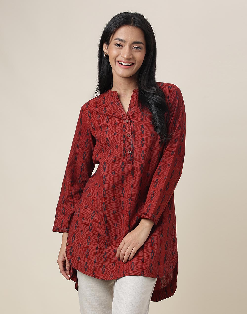 Maroon Cotton Printed Tunic