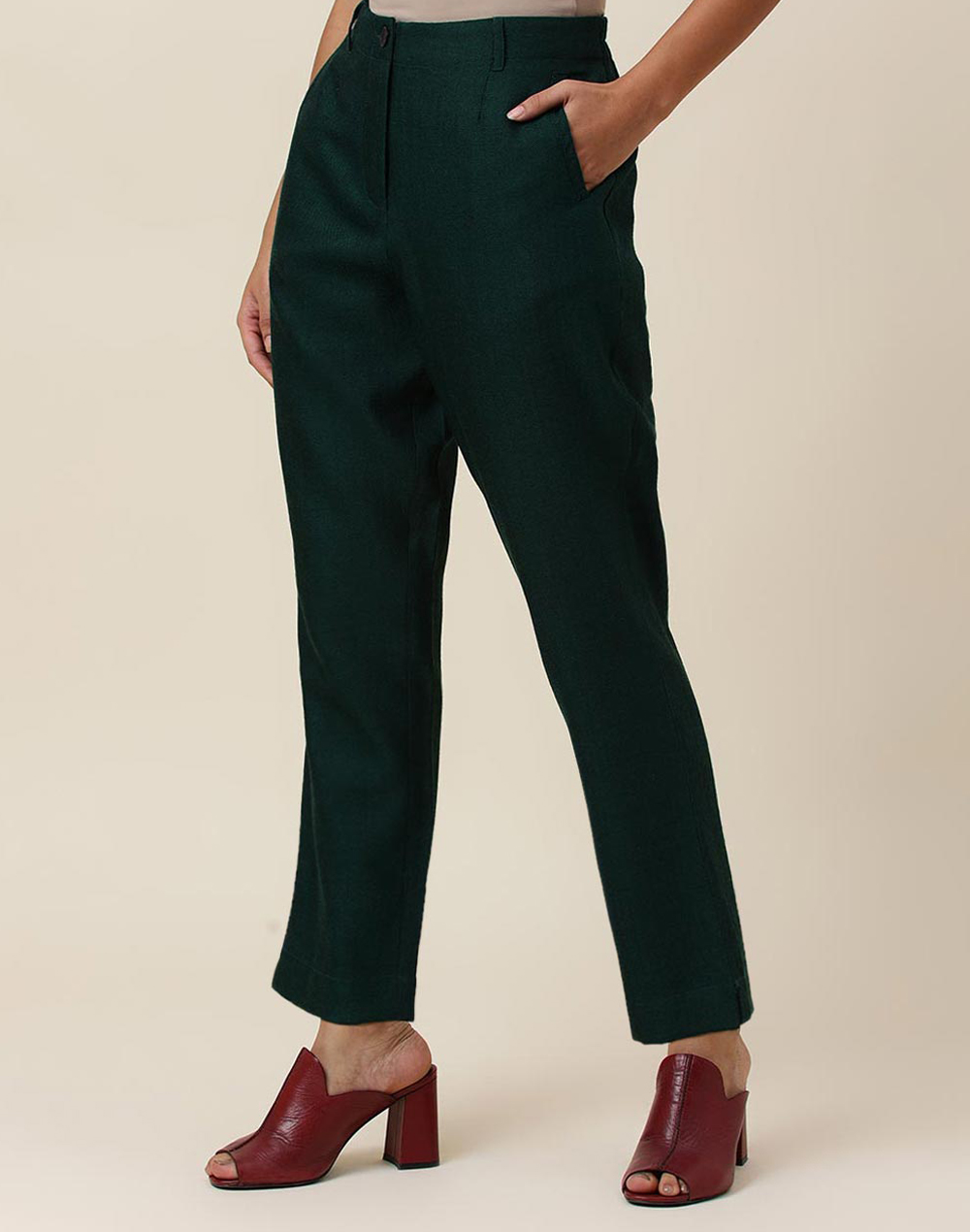 Buy Green Wool Full Length Formal Pant for Women Online at Fabindia ...