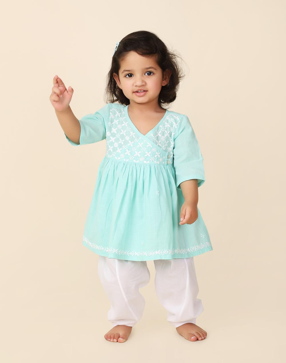 Buy Blue Cotton Embroidered A-Line Salwar Set for Kids Online at Fabindia