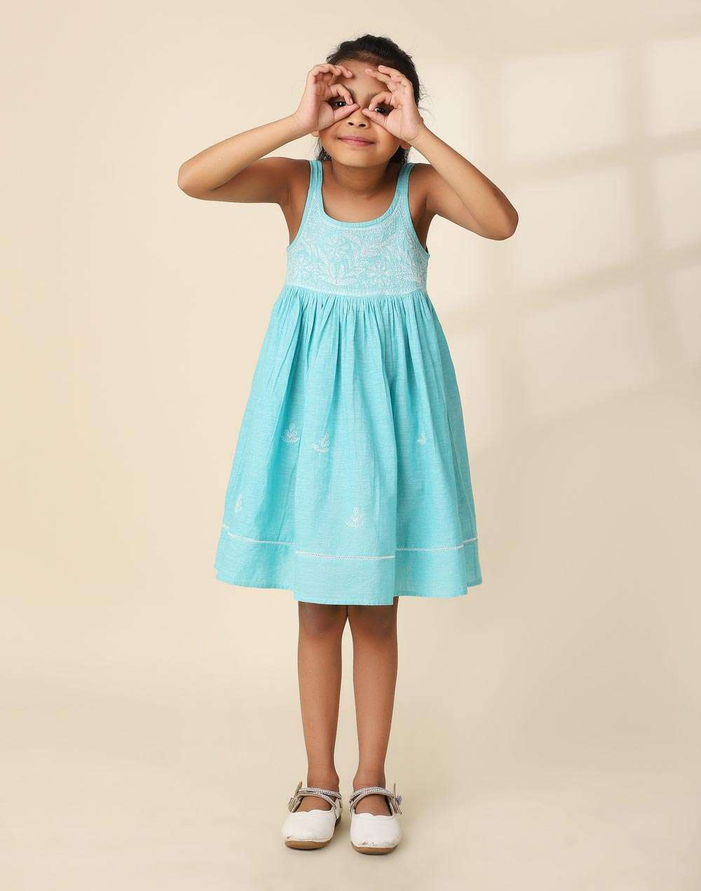 Buy Blue Cotton Embroidered Dress for Kids Online at Fabindia