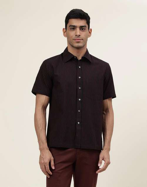 Black Cotton Striped Half Sleeve Shirt Black Cotton Striped Half Sleeve Shirt