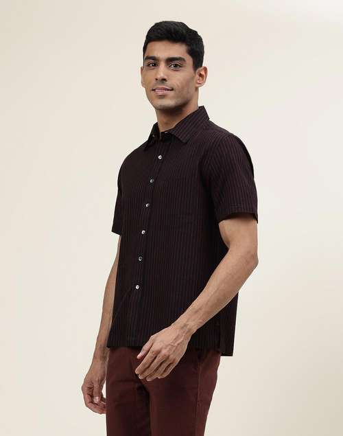 Black Cotton Striped Half Sleeve Shirt Black Cotton Striped Half Sleeve Shirt