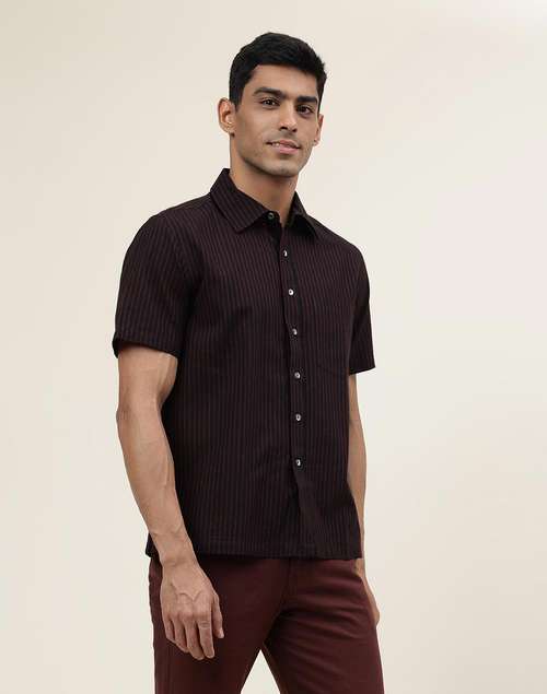 Black Cotton Striped Half Sleeve Shirt Black Cotton Striped Half Sleeve Shirt