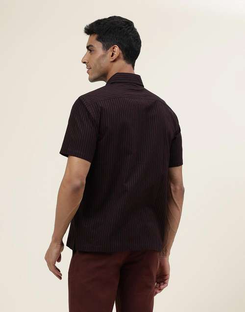 Black Cotton Striped Half Sleeve Shirt Black Cotton Striped Half Sleeve Shirt